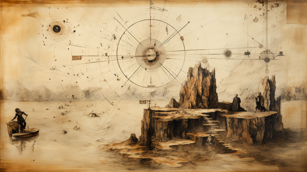 An ancient drawing of a balanced metaphysical world.